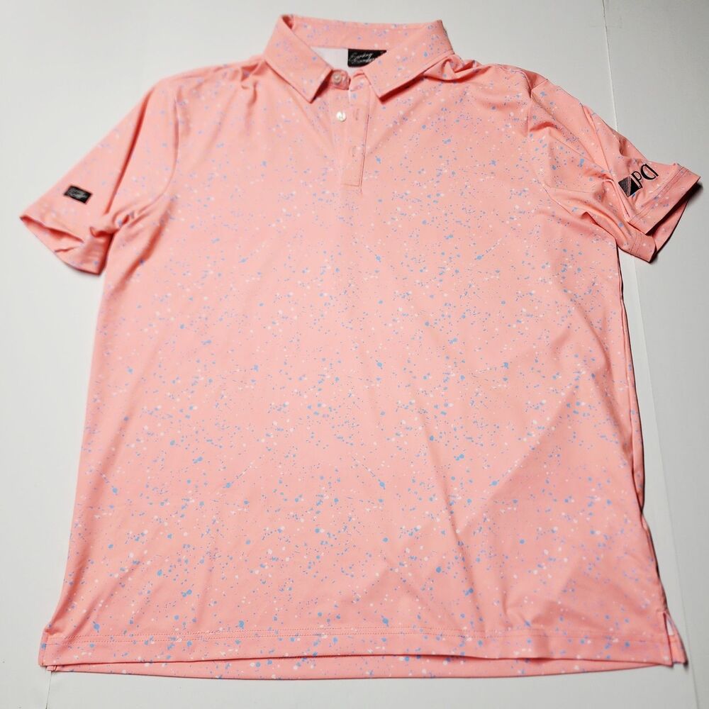 Sunday Swagger Golf Polo Pique Shirt Brisk Peach Blue Splatter Paint XL NWOT